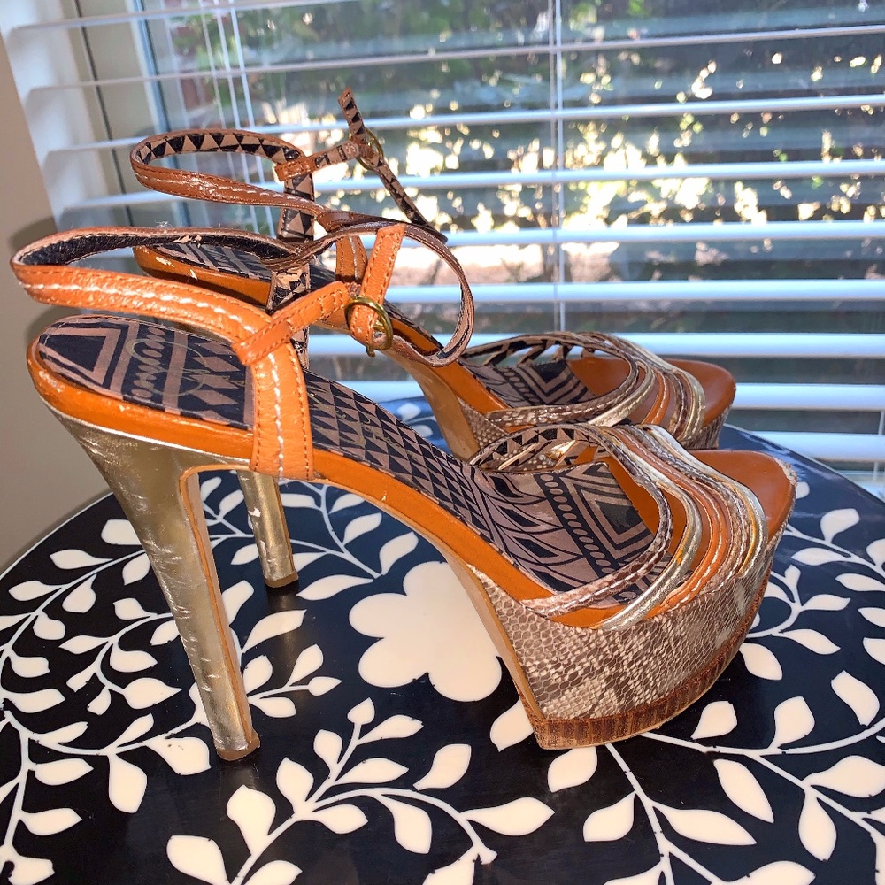 Gold snake print platform heels